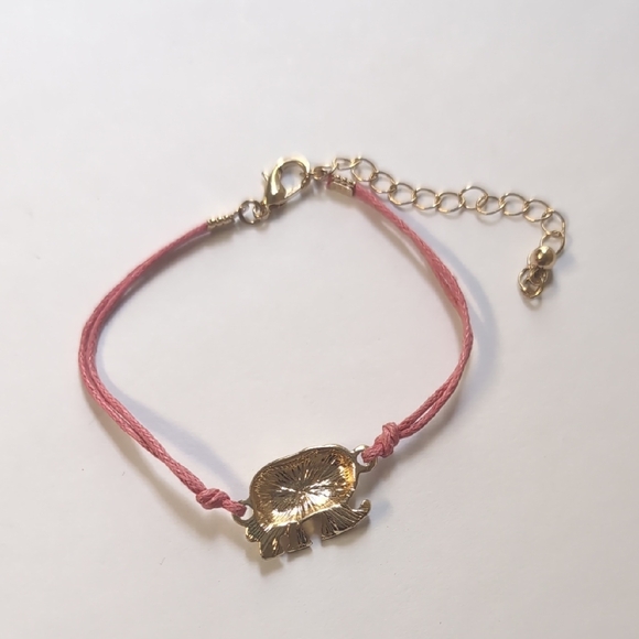 Gold Elephant Charm Bracelet with Pink Cord - Picture 4 of 4